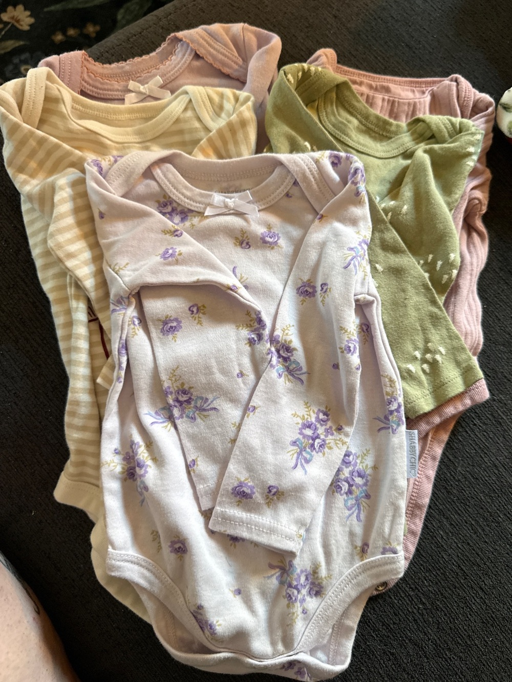 5 Baby Onesie Set - Olive Green & Cream Stripes